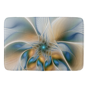 Soaring, Abstract Fantasy Fractal Art With Blue Bath Mat