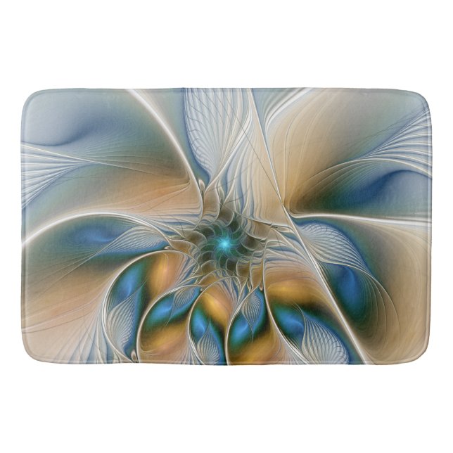 Soaring, Abstract Fantasy Fractal Art With Blue Bath Mat (Front)