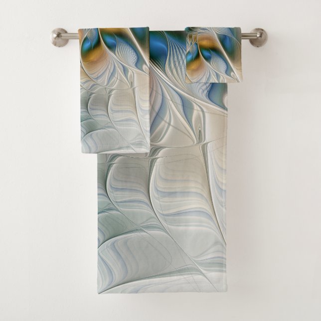 Soaring, Abstract Fantasy Fractal Art With Blue Bath Towel Set (Insitu)
