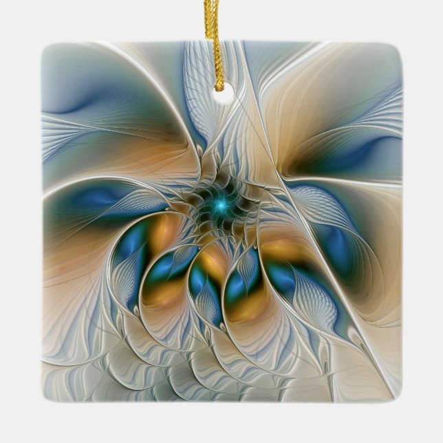 Soaring, Abstract Fantasy Fractal Art With Blue Ceramic Ornament (Front)