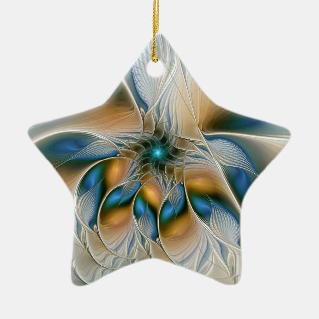 Soaring, Abstract Fantasy Fractal Art With Blue Ceramic Ornament (Front)