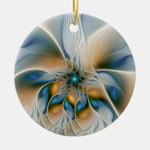 Soaring, Abstract Fantasy Fractal Art With Blue Ceramic Ornament