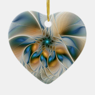 Soaring, Abstract Fantasy Fractal Art With Blue Ceramic Ornament