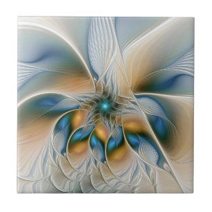 Soaring, Abstract Fantasy Fractal Art With Blue Ceramic Tile