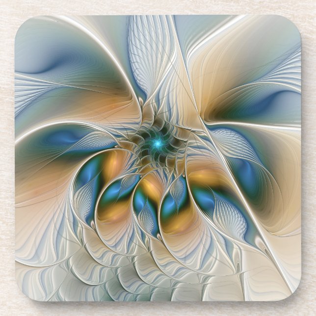Soaring, Abstract Fantasy Fractal Art With Blue Coaster (Front)