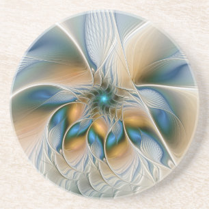 Soaring, Abstract Fantasy Fractal Art With Blue Coaster