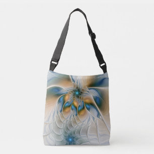 Soaring, Abstract Fantasy Fractal Art With Blue Crossbody Bag
