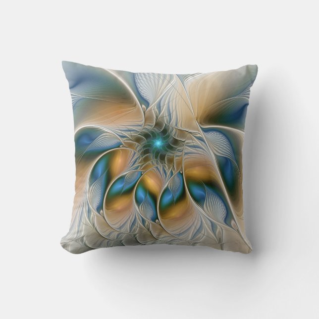 Soaring, Abstract Fantasy Fractal Art With Blue Cushion (Front)