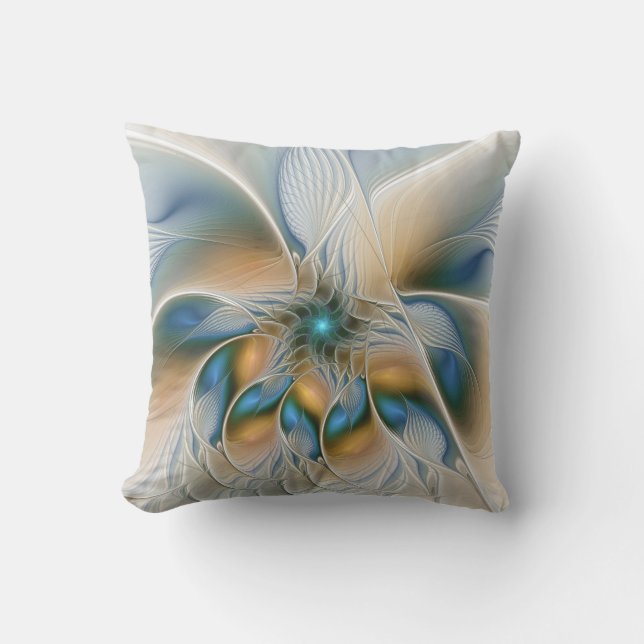 Soaring, Abstract Fantasy Fractal Art With Blue Cushion (Front)
