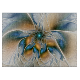 Soaring, Abstract Fantasy Fractal Art With Blue Cutting Board