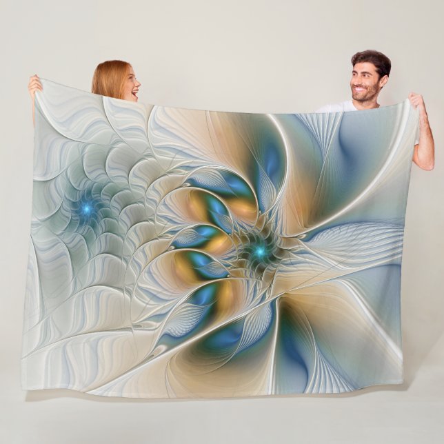 Soaring, Abstract Fantasy Fractal Art With Blue Fleece Blanket (In Situ)