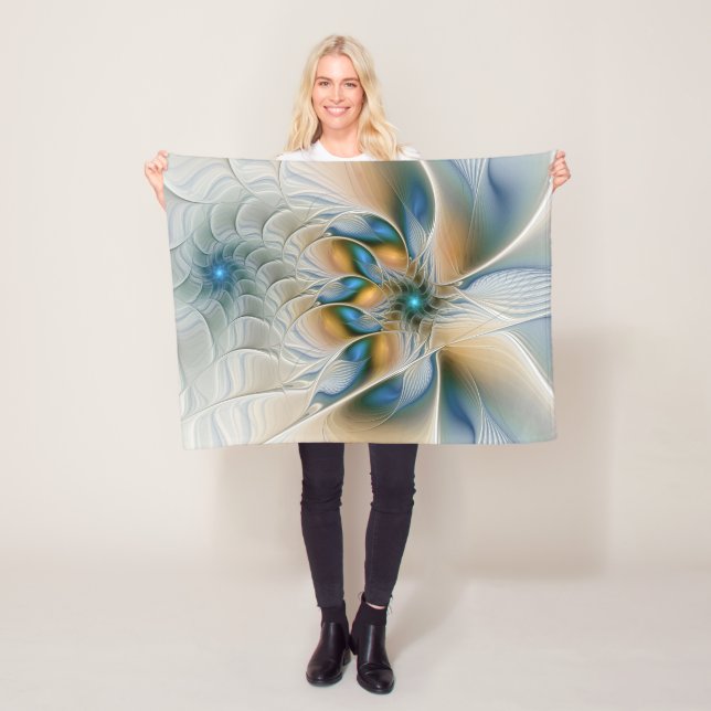 Soaring, Abstract Fantasy Fractal Art With Blue Fleece Blanket (In Situ)