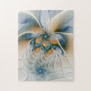 Soaring, Abstract Fantasy Fractal Art With Blue Jigsaw Puzzle
