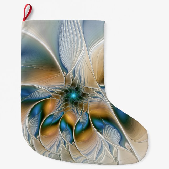 Soaring, Abstract Fantasy Fractal Art With Blue Large Christmas Stocking (Front)