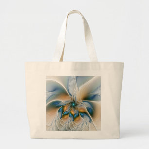 Soaring, Abstract Fantasy Fractal Art With Blue Large Tote Bag