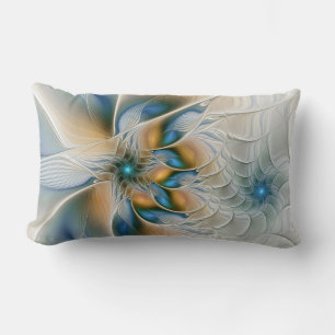 Soaring, Abstract Fantasy Fractal Art With Blue Lumbar Cushion
