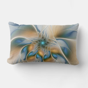 Soaring, Abstract Fantasy Fractal Art With Blue Lumbar Cushion