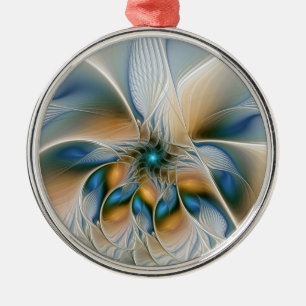 Soaring, Abstract Fantasy Fractal Art With Blue Metal Ornament