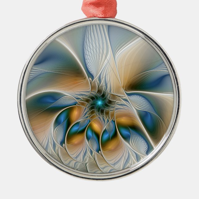 Soaring, Abstract Fantasy Fractal Art With Blue Metal Ornament (Front)