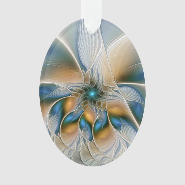 Soaring, Abstract Fantasy Fractal Art With Blue Ornament (Front)