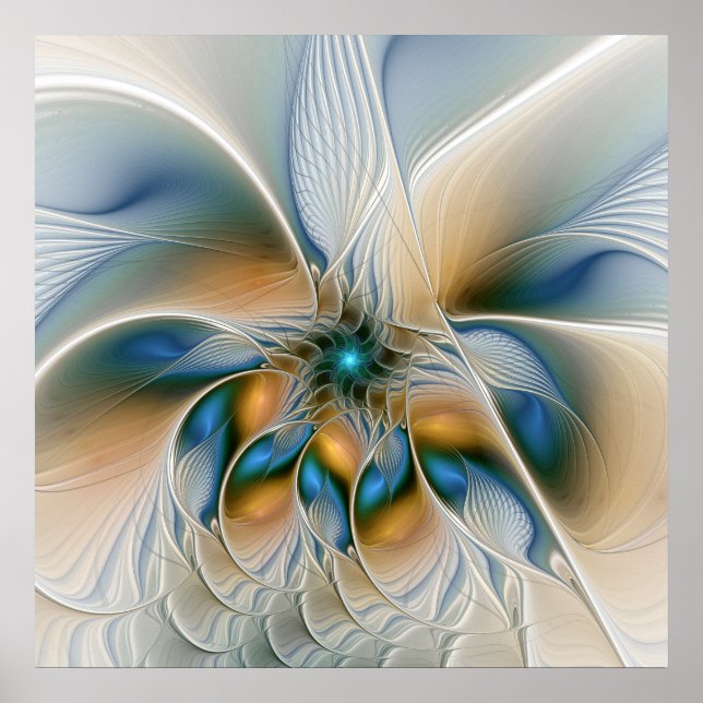 Soaring, Abstract Fantasy Fractal Art With Blue Poster (Front)