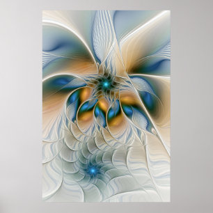Soaring, Abstract Fantasy Fractal Art With Blue Poster