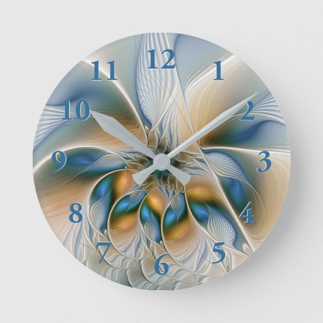 Soaring, Abstract Fantasy Fractal Art With Blue Round Clock (Front)