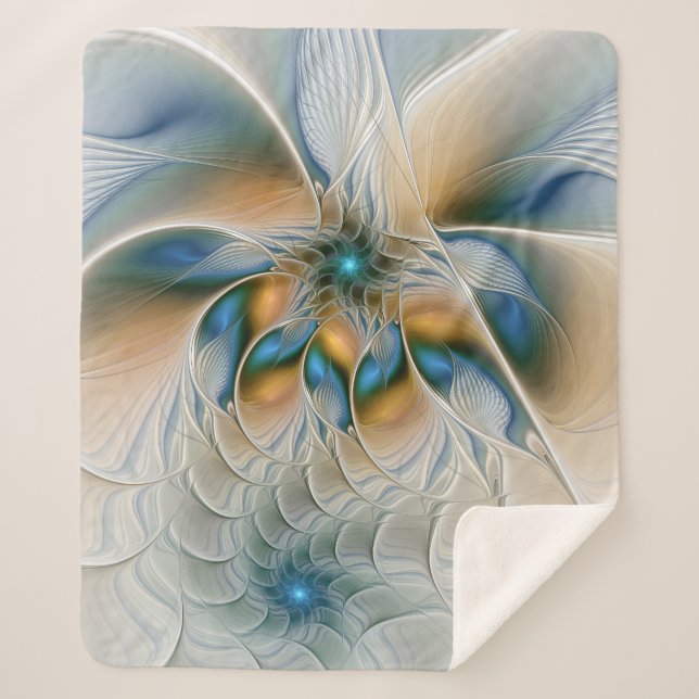 Soaring, Abstract Fantasy Fractal Art With Blue Sherpa Blanket (Front)