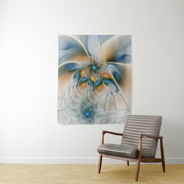 Soaring, Abstract Fantasy Fractal Art With Blue Tapestry (In Situ)