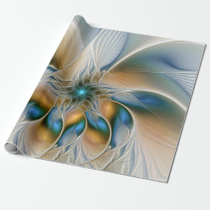 Soaring, Abstract Fantasy Fractal Art With Blue Wrapping Paper