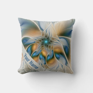 Soaring, Abstract Fantasy Fractal With Blue Name Cushion