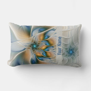 Soaring, Abstract Fantasy Fractal With Blue Name Lumbar Cushion