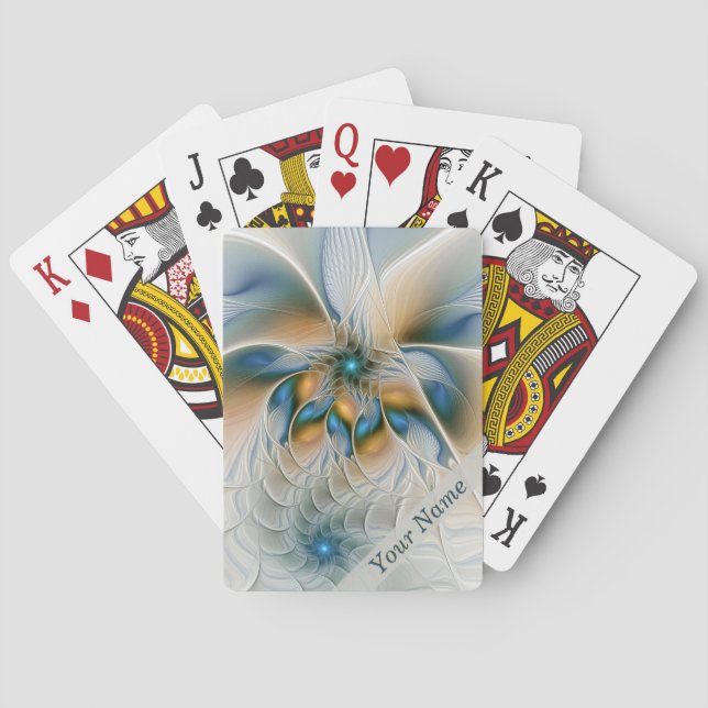 Soaring, Abstract Fantasy Fractal With Blue Name Playing Cards (Back)