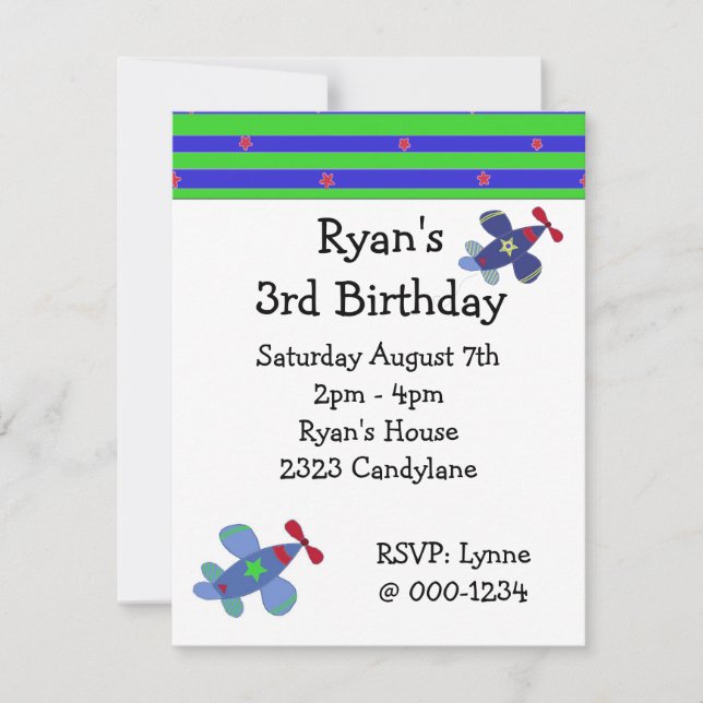 Soaring Aeroplanes Birthday Party Invitation (Front)