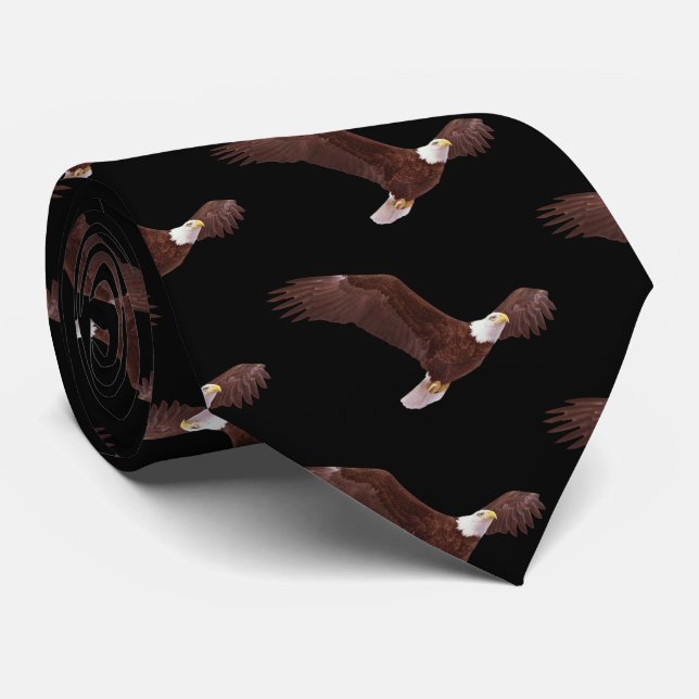 Soaring Bald Eagle Black Background Tie (Rolled)