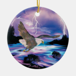 Soaring Bald Eagle Ceramic Ornament