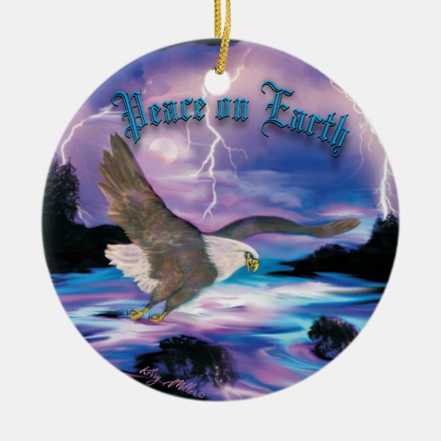 Soaring Bald Eagle Ceramic Ornament (Front)