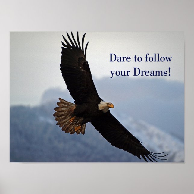 Soaring Bald Eagle Inspirational Quote Poster (Front)