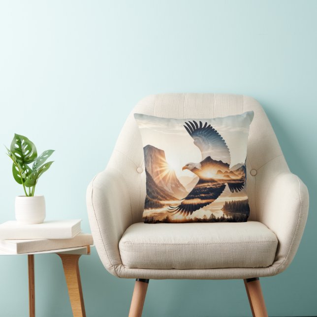 Soaring Bald Eagle Over Mountain Valley Lake Cushion (Chair)