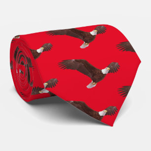 Soaring Bald Eagle Patriotic Red Background Tie