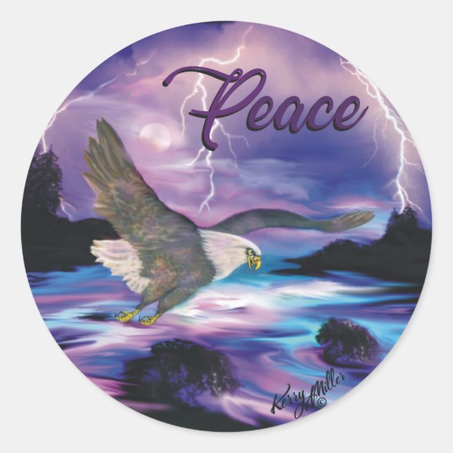 Soaring Bald Eagle Spreading Peace Classic Round Sticker (Front)