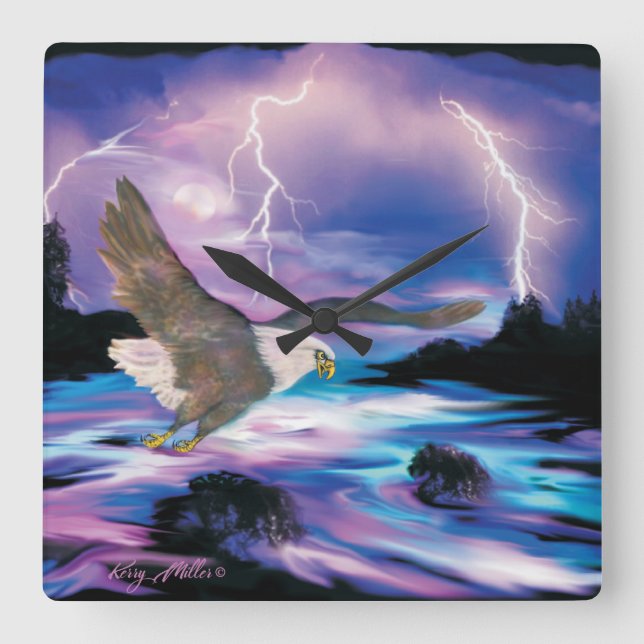 Soaring Bald Eagle Square Wall Clock (Front)