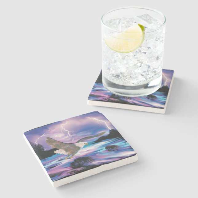 Soaring Bald Eagle Stone Coaster (Side)