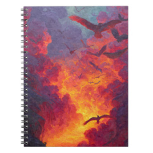 Soaring Birds Fiery Sunset Sky Art Notebook