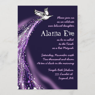 Soaring Dove Bat Bar Mitzvah Invitation purple
