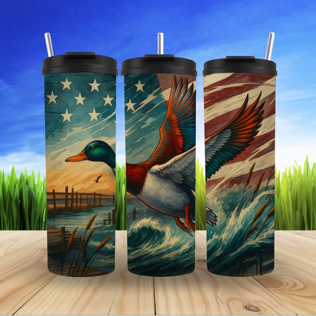 Soaring Duck, American Flag Sky Thermal Tumbler (Creator Uploaded)