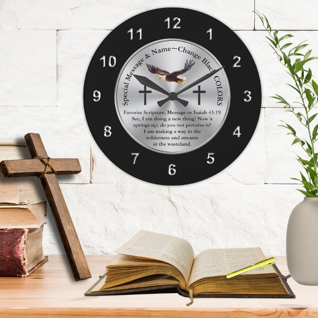 Soaring Eagle Personalised, Christian Wall Clock (Christian Gifts for Men and Women. Soaring Eagle. Soar like an Eagle. Bible Verse Clock. )
