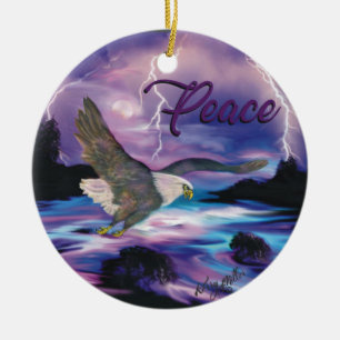 Soaring Eagle Spreading Peace Ceramic Ornament
