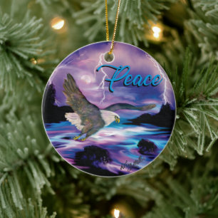 Soaring Eagle Spreading Peace Ceramic Ornament
