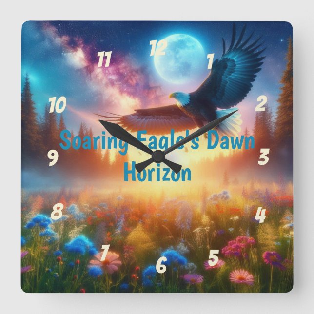 Soaring Eagle's Dawn Horizon Square Wall Clock (Front)